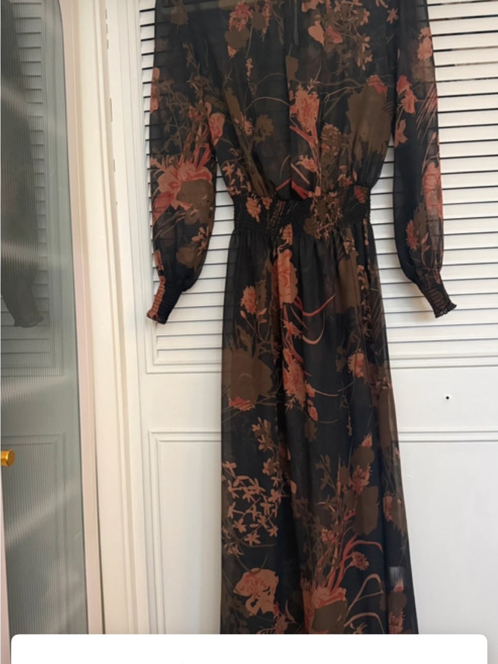 Floral Long Sleeve Black & Rust Maxi Dress
